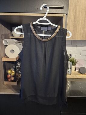 mine Black Sleeveless Top with Gold Trim